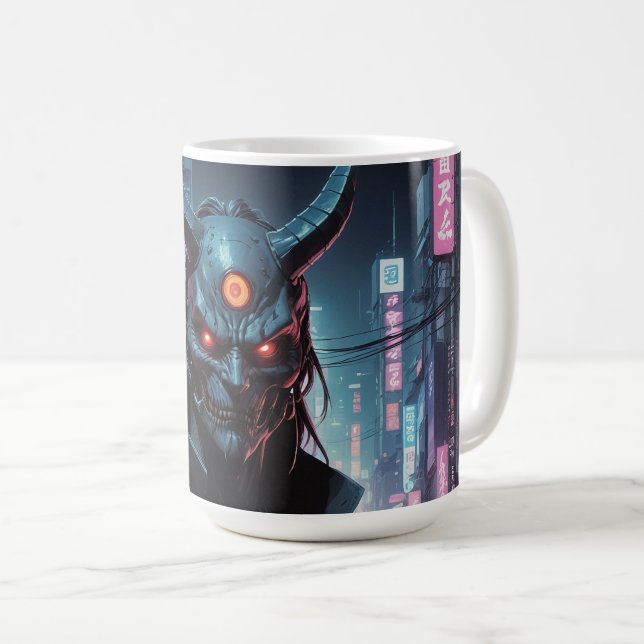 Cyberpunk Demon Samurai Kaffemugg (Framsida höger)