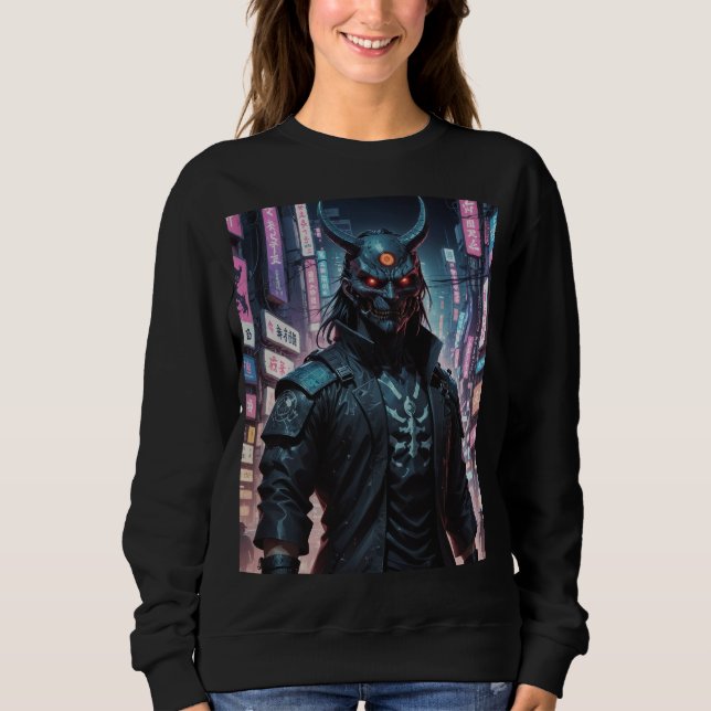 Cyberpunk Demon Samurai T Shirt (Framsida)