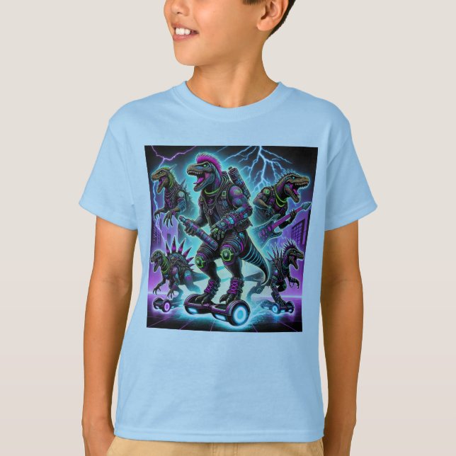 Cyberpunk Dino Warriors - Extreme Futuristiska Din T Shirt (Framsida)