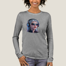 Cyberpunk DJ-tjej Neonhörlurar Långärmad T-shirt