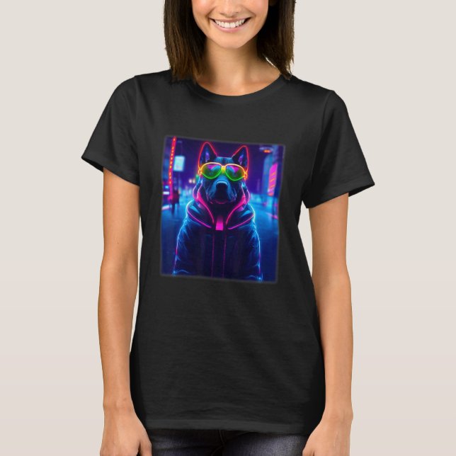 Cyberpunk Dog Sci fi Fine For Dog   Women & Men T Shirt (Framsida)