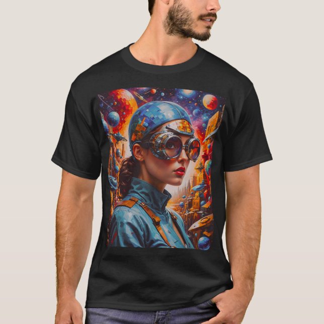 Cyberpunk Dreams: A Future Explorer' vision T Shirt (Framsida)