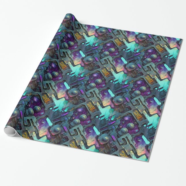 Cyberpunk Dreamscape Wrapping Papper Presentpapper (Utrullad)