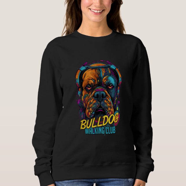 Cyberpunk English Bulldog Walking Club Futuristic  T Shirt (Framsida)