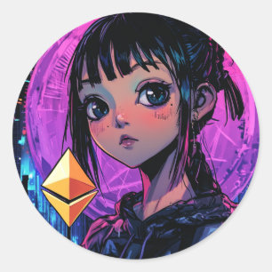 Cyberpunk Etherum Waifu Anime Crypto Sticker Runt Klistermärke