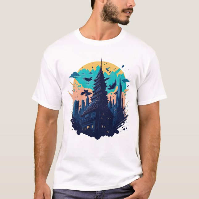 Cyberpunk, färgstad i Watercolor stil T Shirt (Framsida)