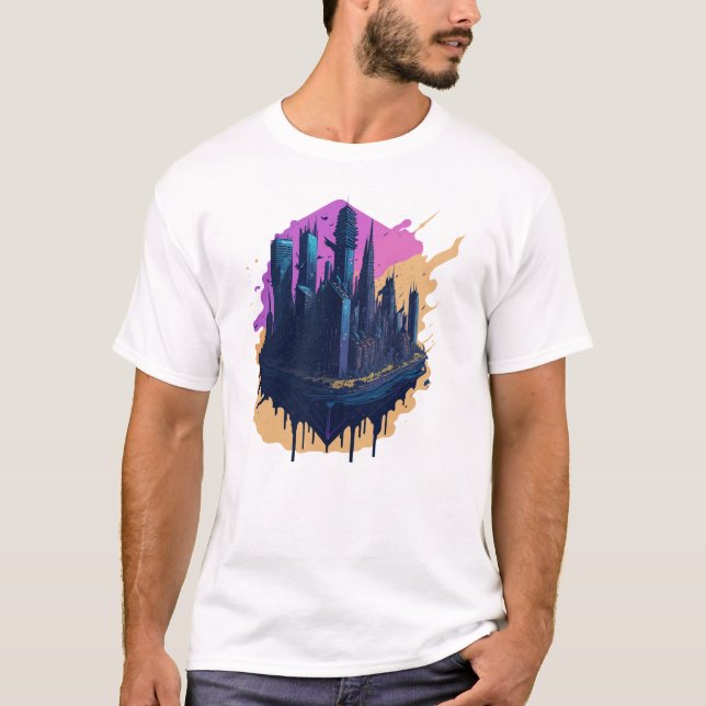 Cyberpunk, färgstad i Watercolor stil T Shirt (Framsida)