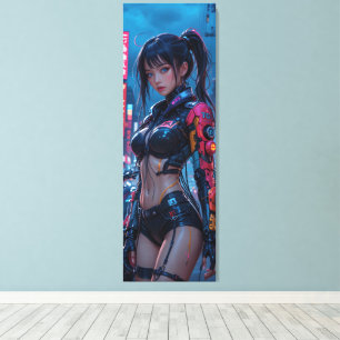 Cyberpunk Femme Fatale: Futuristiska AI Android in Canvastryck