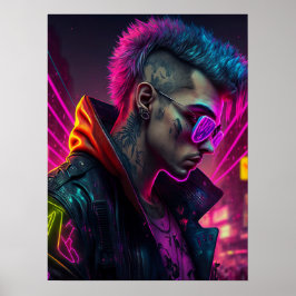 Cyberpunk-flicka i Neon City Poster