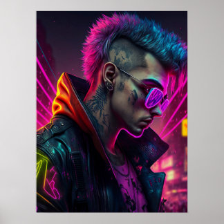 Cyberpunk-flicka i Neon City Poster