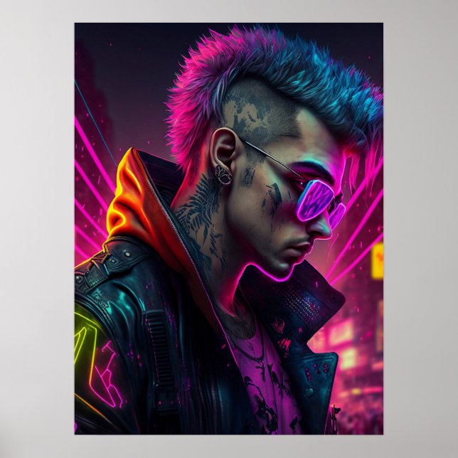 Cyberpunk-flicka i Neon City Poster (Framsidan)