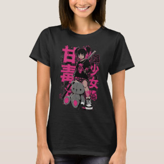 Cyberpunk-flicka med teddy – Mörk Anime Punk-konst T Shirt