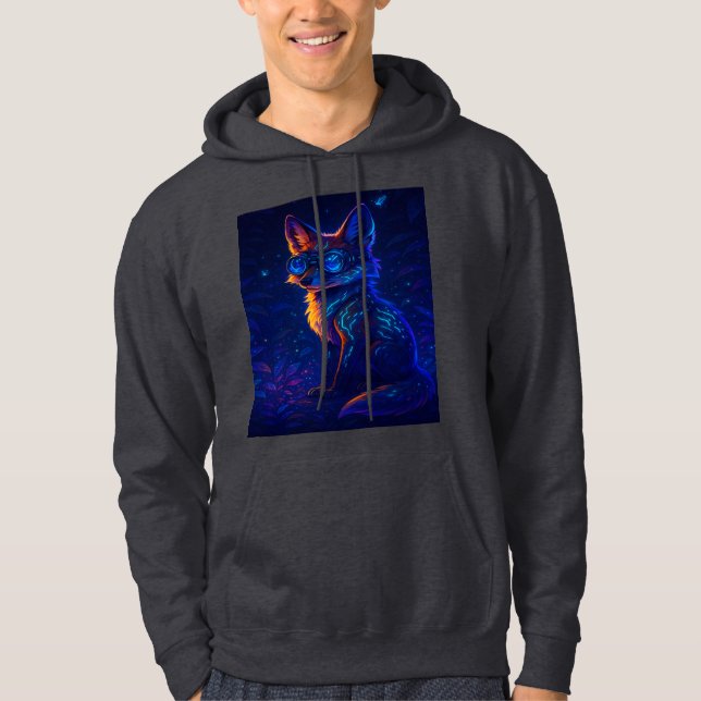 Cyberpunk Fox i Neon Jungle - Futuristiska Glowing Hoodie (Framsida)