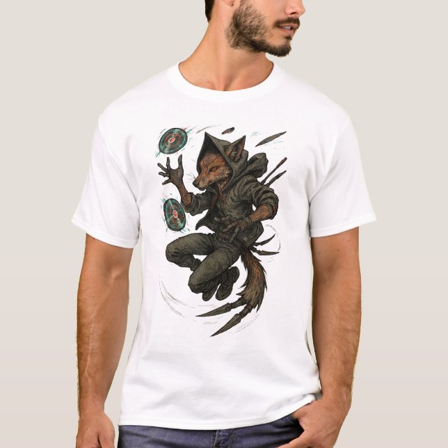 Cyberpunk Fox Ninja T Shirt (Framsida)