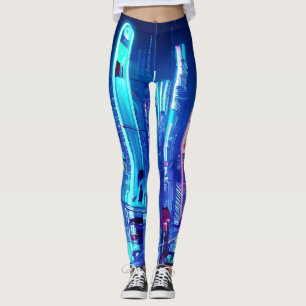 Cyberpunk Futuristiska Neon City Leggings