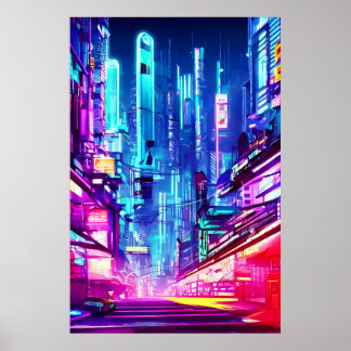 Cyberpunk Futuristiska Neon City Poster