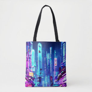 Cyberpunk Futuristiska Neon City Tygkasse