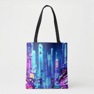 Cyberpunk Futuristiska Neon City Tygkasse
