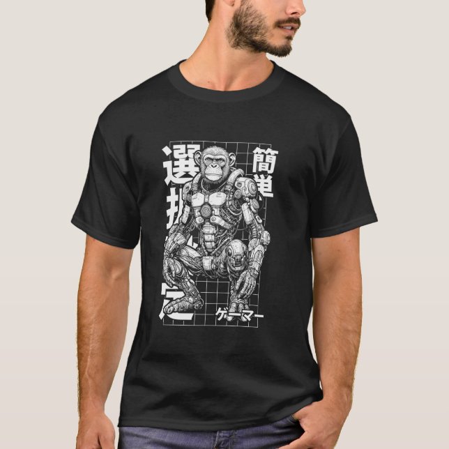 Cyberpunk Gamer Ape Cyber Enhanced Monkey Robot an T Shirt (Framsida)