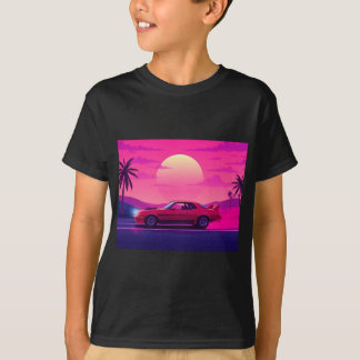Cyberpunk Gamer Solnedgång Bil Pojke T-Shirt