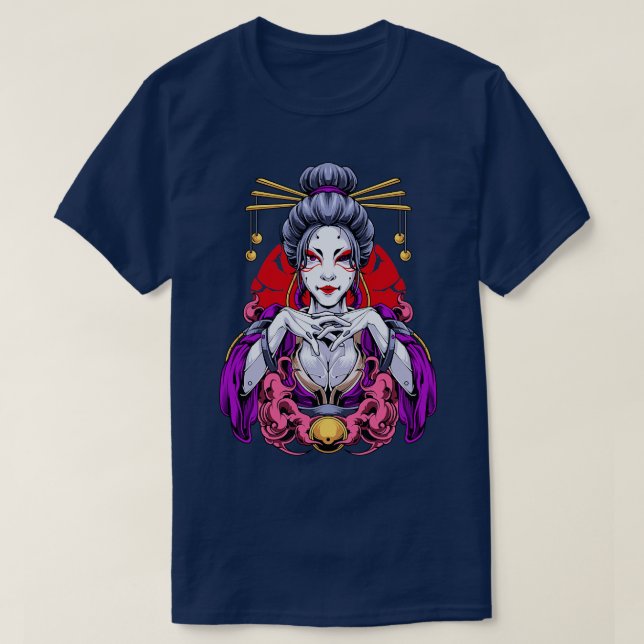 Cyberpunk Geisha Girl T Shirt (Design framsida)
