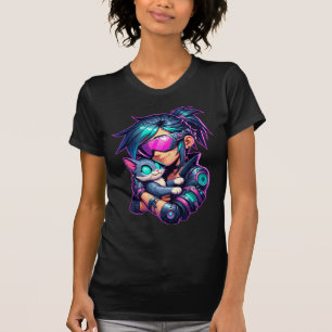 Cyberpunk Girl and Cat T Shirt