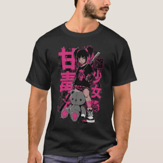 Cyberpunk Girl with Teddy – Dark Anime Punk Art T Shirt
