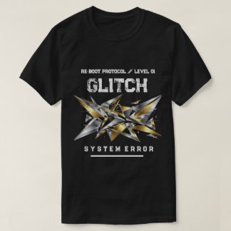 Cyberpunk Glitch Art Metalliskt Guld & Krom Herr  T Shirt