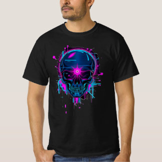 Cyberpunk Glitch Skull Art T Shirt