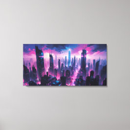 Cyberpunk Glöd Abstrakt Stadsscen Canvastryck