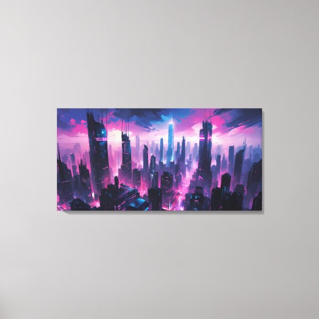 Cyberpunk Glöd Abstrakt Stadsscen Canvastryck (Framsida)