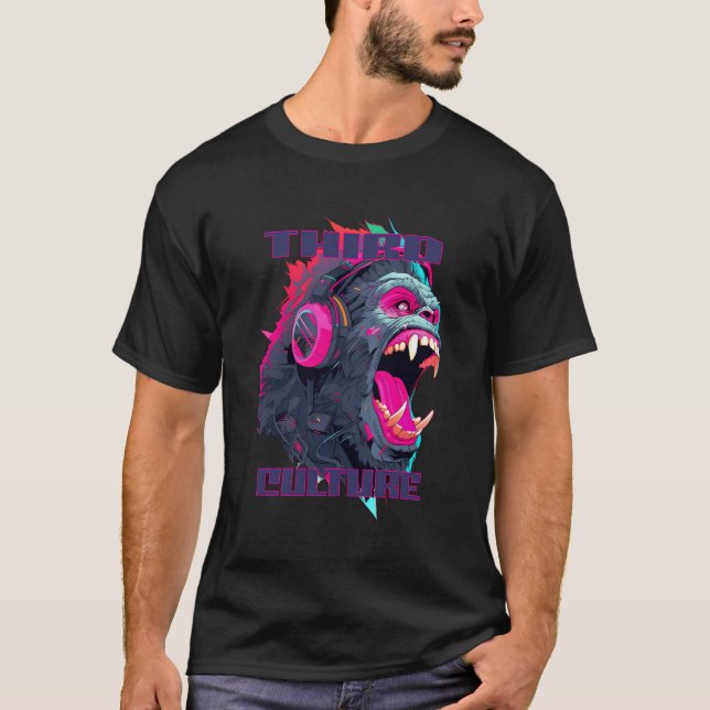 Cyberpunk Gorilla-hörlurar T Shirt (Framsida)