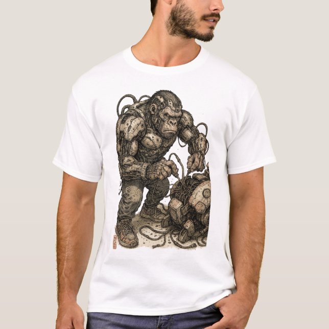 Cyberpunk Gorilla Mecha T Shirt (Framsida)