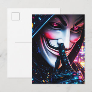 Cyberpunk Hackermask Shush Neon Glöd Vykort