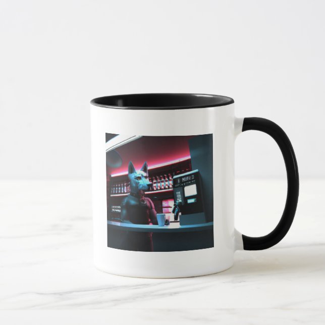 Cyberpunk Hund Barista AI Generated Art Mugg (Höger)