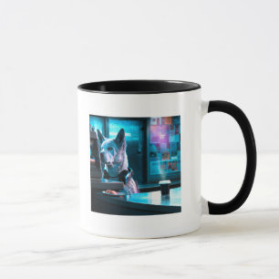 Cyberpunk Hund i Coffee Shop #2 AI Generated Mugg