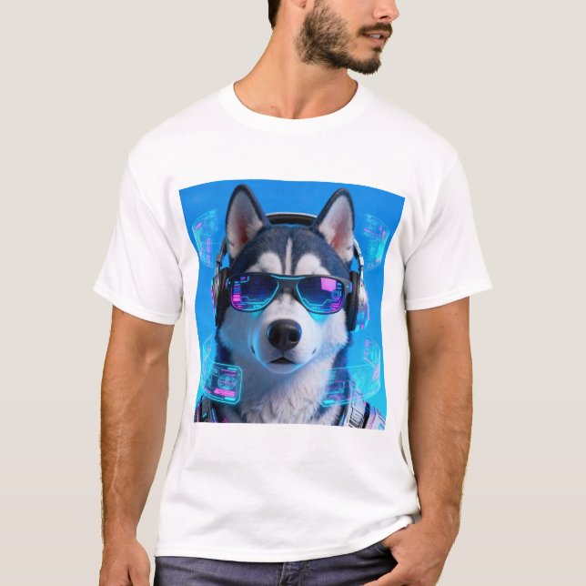 Cyberpunk Husky | Neon Tech-Style Avatar blir T Shirt (Framsida)