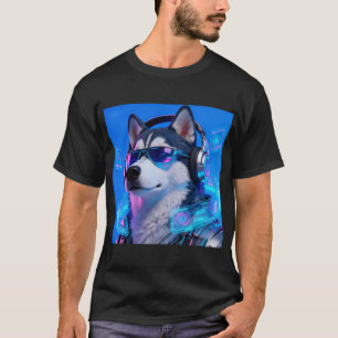 Cyberpunk Husky Neon Teknik Avatar Cool Snygg Hund T Shirt