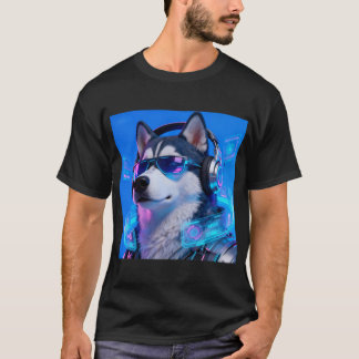 Cyberpunk Husky Neon Teknik Avatar Cool Snygg Hund T Shirt