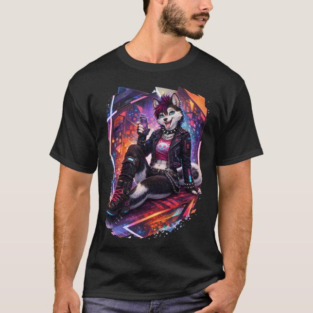 Cyberpunk Husky T Shirt (Framsida)