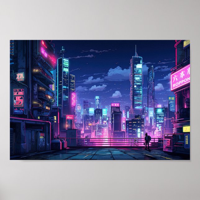 Cyberpunk Japan Rooftop Poster (Framsidan)