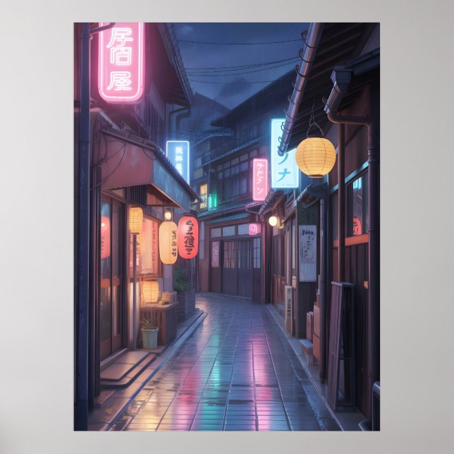 Cyberpunk Japan Street Neon Cityscape Anime modern Poster (Framsidan)
