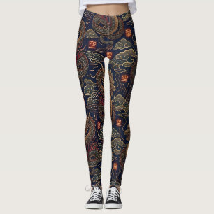 Cyberpunk Japansk Drak Neon Teknik Mönster Leggings