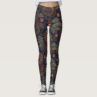 Cyberpunk Japansk Drak Neon Teknik Mönster Leggings