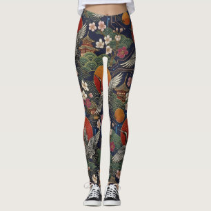 Cyberpunk Japanska Tranor och Sakura Sömlös Leggings
