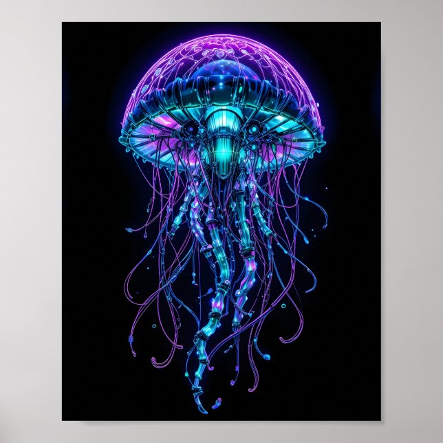 Cyberpunk Jellyfish – Neon Bioluminescent Deep Sea Poster (Framsidan)