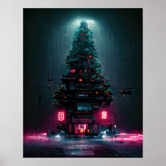 Cyberpunk Julgran Poster