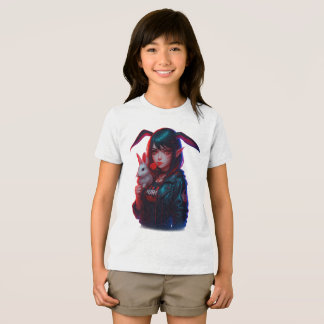Cyberpunk Kanin Flicka – Cool Neon Barn T-Shirt