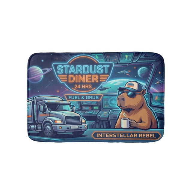 Cyberpunk Kapybara Rymdtruckförare Stardust Diner  Badrumsmatta (Framsidan)