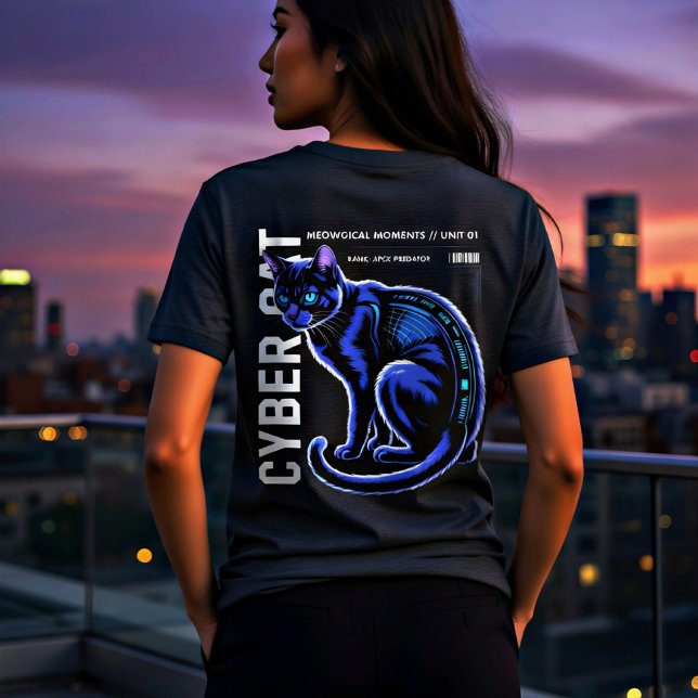 Cyberpunk Katt Cool Neon Blå Design för kattälskar T Shirt (Skapare uppladdad)